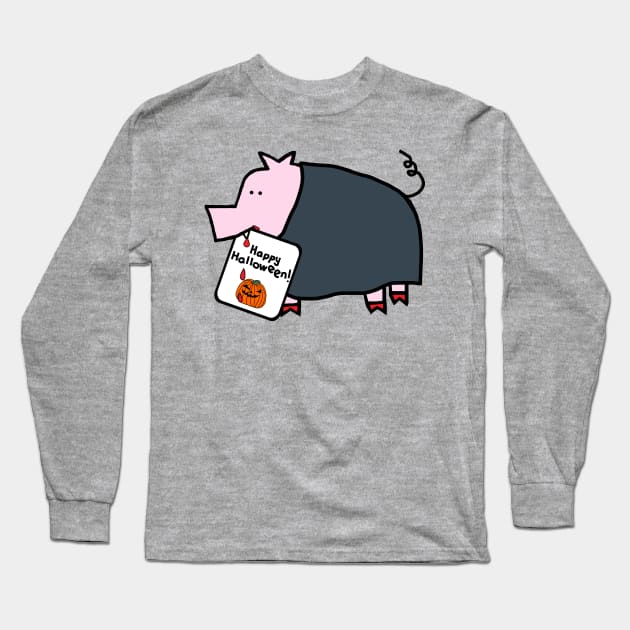 Vampire Horror Pig with Halloween Greeting Long Sleeve T-Shirt by ellenhenryart